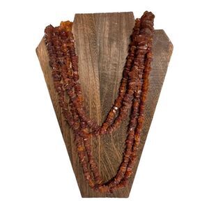 AMBER Chip Beaded Necklace Extra Long Natural Boho Baltic Artsy Statement 49"
